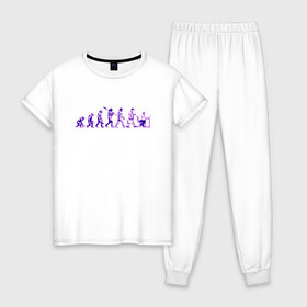 Женская пижама хлопок с принтом Эволюция Програмиста  в Петрозаводске, 100% хлопок | брюки и футболка прямого кроя, без карманов, на брюках мягкая резинка на поясе и по низу штанин | настроение | неон. | обезьяна | подарок програмисту | позитив | смешно