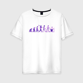 Женская футболка хлопок Oversize с принтом Эволюция Програмиста  в Петрозаводске, 100% хлопок | свободный крой, круглый ворот, спущенный рукав, длина до линии бедер
 | Тематика изображения на принте: настроение | неон. | обезьяна | подарок програмисту | позитив | смешно