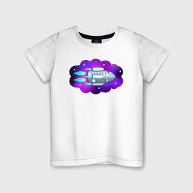 Детская футболка хлопок с принтом Космический корабль  в Петрозаводске, 100% хлопок | круглый вырез горловины, полуприлегающий силуэт, длина до линии бедер | звёзды | космический корабль | космический туризм | полёт | ракета | туманность