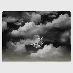 Плед 3D с принтом Cloudy Night в Петрозаводске, 100% полиэстер | закругленные углы, все края обработаны. Ткань не мнется и не растягивается | clouds | moon | night | northern lights | ravens | stars | вороны | звезды | луна | ночное небо | облака | птицы | тучи