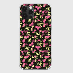 Чехол для iPhone 12 Pro Max с принтом Вишневый узор  в Петрозаводске, Силикон |  | вишня | детский | еда | лето | природа | розовый и черный | сад | ягодный узор | ягоды | ягоды вишни
