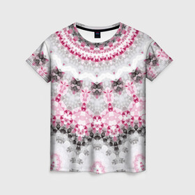 Женская футболка 3D с принтом Абстрактный современный фон в Петрозаводске, 100% полиэфир ( синтетическое хлопкоподобное полотно) | прямой крой, круглый вырез горловины, длина до линии бедер | абстрактный | женский | калейдоскоп | мозаика | мозаичный узор | молодежный | серый и розовый | современный | этно