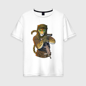 Женская футболка хлопок Oversize с принтом Песчаный отряд в Петрозаводске, 100% хлопок | свободный крой, круглый ворот, спущенный рукав, длина до линии бедер
 | арт | африка | гепард | жара | животное | зверь | леопард | оружие | рисунок | человекоподобный