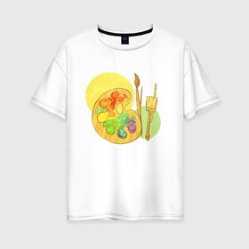 Женская футболка хлопок Oversize с принтом Краски в Петрозаводске, 100% хлопок | свободный крой, круглый ворот, спущенный рукав, длина до линии бедер
 | иллюстрация | краски | палитра | творчество | художник