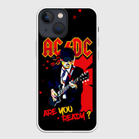 Чехол для iPhone 13 mini с принтом ARE YOU REDY AC DC в Петрозаводске,  |  | ac dc | acdc | acdc ас дс | angus | back in black | highway to hell | mckinnon | you | австралийская | ангус янг | ас дс | асдс | блюз | в форме | гитара | группа | крис слэйд | метал | молния | музыка | певец | рок | рок н ролл | стиви янг