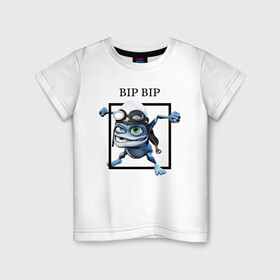 Детская футболка хлопок с принтом Crazy frog в Петрозаводске, 100% хлопок | круглый вырез горловины, полуприлегающий силуэт, длина до линии бедер | bip | crazy | crazy frog | frog | бип | крэйзи | крэйзи фрог | лягушка | сумасшедшая лягушка
