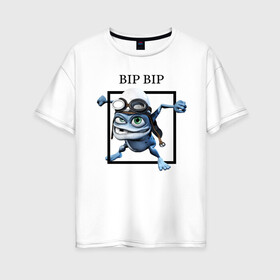 Женская футболка хлопок Oversize с принтом Crazy frog в Петрозаводске, 100% хлопок | свободный крой, круглый ворот, спущенный рукав, длина до линии бедер
 | bip | crazy | crazy frog | frog | бип | крэйзи | крэйзи фрог | лягушка | сумасшедшая лягушка