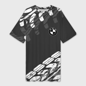 Платье-футболка 3D с принтом БМВ  BMW TIRE TREAD в Петрозаводске,  |  | bmw | авто | автомобиль | бмв | логотип | марка | машина | модель | протектор | следы | шины