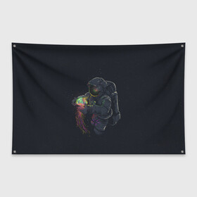 Флаг-баннер с принтом Космическая медуза в Петрозаводске, 100% полиэстер | размер 67 х 109 см, плотность ткани — 95 г/м2; по краям флага есть четыре люверса для крепления | space | галактика | иллюстрация | космонавт | медуза