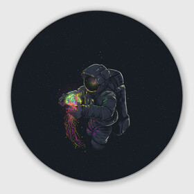 Коврик для мышки круглый с принтом Космическая медуза в Петрозаводске, резина и полиэстер | круглая форма, изображение наносится на всю лицевую часть | space | галактика | иллюстрация | космонавт | медуза