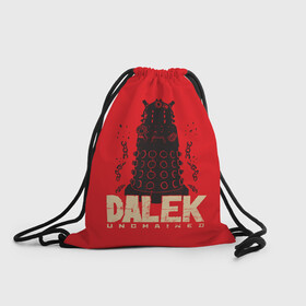 Рюкзак-мешок 3D с принтом Dalek в Петрозаводске, 100% полиэстер | плотность ткани — 200 г/м2, размер — 35 х 45 см; лямки — толстые шнурки, застежка на шнуровке, без карманов и подкладки | doctor who | serial | доктор кто | путешествия во времени | сериал | сериалы | фантастика