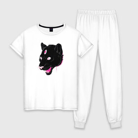Женская пижама хлопок с принтом Магическая Пантера в Петрозаводске, 100% хлопок | брюки и футболка прямого кроя, без карманов, на брюках мягкая резинка на поясе и по низу штанин | большая кошка | пантера | пантера арт | черная пантера
