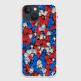 Чехол для iPhone 13 mini с принтом Бело сине красные матрёшки в Петрозаводске,  |  | matryoshka | матрешка | паттерн | россия | русский | славянский | триколор | узор | флаг