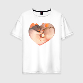 Женская футболка хлопок Oversize с принтом Мышиное сердце в Петрозаводске, 100% хлопок | свободный крой, круглый ворот, спущенный рукав, длина до линии бедер
 | heart | love | mouse | mouse heart | mouse love | любовь | мыши | мышиная любовь | мышиное сердце | мышь | сердце | сердце мыши