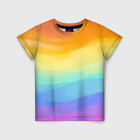 Детская футболка 3D с принтом РАДУЖНЫЕ ВОЛНЫ | RAINBOW WAVES (Z) в Петрозаводске, 100% гипоаллергенный полиэфир | прямой крой, круглый вырез горловины, длина до линии бедер, чуть спущенное плечо, ткань немного тянется | color | paint | rainbow | rainbow waves | waves | волны | краска | радуга | радужная | радужные волны | цветная | яркая
