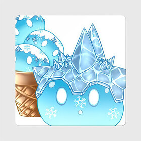 Магнит виниловый Квадрат с принтом Мороженко-слайм в Петрозаводске, полимерный материал с магнитным слоем | размер 9*9 см, закругленные углы | Тематика изображения на принте: арт | вафельный стаканчик | крио | лёд | мороженное | рисунок | слайм | слаймы