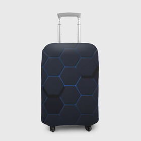 Чехол для чемодана 3D с принтом Техносоты в Петрозаводске, 86% полиэфир, 14% спандекс | двустороннее нанесение принта, прорези для ручек и колес | лазурный | серый | узор | цвет | ячейка