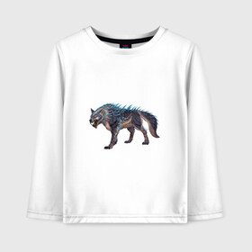 Детский лонгслив хлопок с принтом Северный волк в Петрозаводске, 100% хлопок | круглый вырез горловины, полуприлегающий силуэт, длина до линии бедер | арт | божество | животное божество | лёд | рисунок | север | фантастический зверь | фантастическое животное | холод