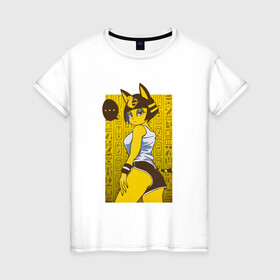 Женская футболка хлопок с принтом ankha waifu в Петрозаводске, 100% хлопок | прямой крой, круглый вырез горловины, длина до линии бедер, слегка спущенное плечо | animal crossing | ankha | ankha waifu | furry | game | waifu | анка | фурри
