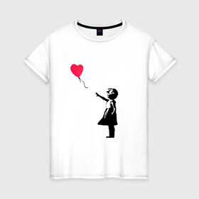 Женская футболка хлопок с принтом Balloon Girl в Петрозаводске, 100% хлопок | прямой крой, круглый вырез горловины, длина до линии бедер, слегка спущенное плечо | balloon girl | banksy | бэнкси | граффити | девочка с шариком | сердце