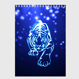 Скетчбук с принтом Неоновый тигр в Петрозаводске, 100% бумага
 | 48 листов, плотность листов — 100 г/м2, плотность картонной обложки — 250 г/м2. Листы скреплены сверху удобной пружинной спиралью | cat | neon | new year | tiger | блеск | восточный гороскоп | год тигра | гороскоп | день рождения | дикие животные | дикий тигр | зверь | злой кот | кот | кошак | кошка | неоновый | новый год | подарок | сила