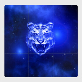 Магнитный плакат 3Х3 с принтом Космический тигр в Петрозаводске, Полимерный материал с магнитным слоем | 9 деталей размером 9*9 см | cat | neon | new year | tiger | восточный гороскоп | год тигра | голова | день рождения | дикие животные | зверь | злой кот | злой тигр | кот | кошак | кошка | неоновый | новый год | огненный | оскал | подарок