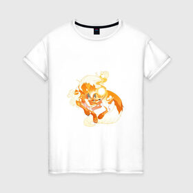 Женская футболка хлопок с принтом Солнечный волк в Петрозаводске, 100% хлопок | прямой крой, круглый вырез горловины, длина до линии бедер, слегка спущенное плечо | арт | волк | искра | огонь | рисунок | солнечный зверь | солнце | фантастический зверь | фантастическое животное