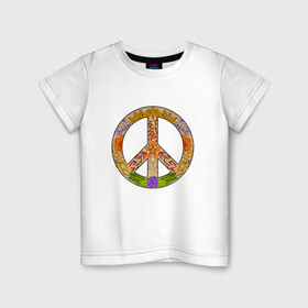 Детская футболка хлопок с принтом PEACE | FLOWERS (Z) в Петрозаводске, 100% хлопок | круглый вырез горловины, полуприлегающий силуэт, длина до линии бедер | bloom | blossom | floret | flowers | hippies | peace | знак | любовь | мир | символ | хиппи | цветы