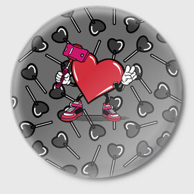 Значок с принтом Сердечко сэлфи в Петрозаводске,  металл | круглая форма, металлическая застежка в виде булавки | peace | selfi | мир | сердечко | сердце | сэлфи | фотка