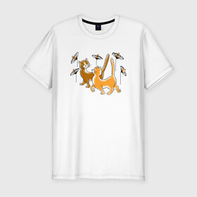 Мужская футболка хлопок Slim с принтом Рыжие коты в Петрозаводске, 92% хлопок, 8% лайкра | приталенный силуэт, круглый вырез ворота, длина до линии бедра, короткий рукав | cat | cat art | животные | звери | кот | котик | коты | кошка | цветы