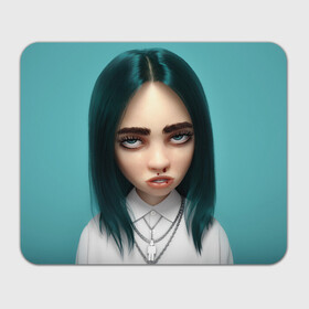 Коврик для мышки прямоугольный с принтом Billie Eilish: 3D в Петрозаводске, натуральный каучук | размер 230 х 185 мм; запечатка лицевой стороны | 3d | billie eilish | белый | бирюзовый | волосы | лицо | музыка