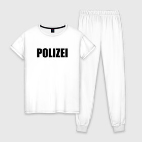 Женская пижама хлопок с принтом POLIZEI Полиция Надпись Черная в Петрозаводске, 100% хлопок | брюки и футболка прямого кроя, без карманов, на брюках мягкая резинка на поясе и по низу штанин | Тематика изображения на принте: germany | германия | милиция | надпись | немецкая | сила | структуры | чб | швейцария