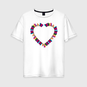 Женская футболка хлопок Oversize с принтом Сердце из книг в Петрозаводске, 100% хлопок | свободный крой, круглый ворот, спущенный рукав, длина до линии бедер
 | иллюстрация | книги | рисунок | сердце | чтение