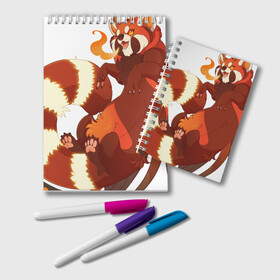 Блокнот с принтом Огненная панда в Петрозаводске, 100% бумага | 48 листов, плотность листов — 60 г/м2, плотность картонной обложки — 250 г/м2. Листы скреплены удобной пружинной спиралью. Цвет линий — светло-серый
 | арт | красная панда | крылья | малая панда | маленькая панда | огонь | панда | панда стайана | перья | рисунок | стайана | фантастический зверь | фантастическое животное | язык пламени