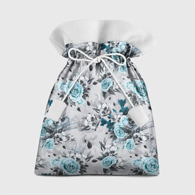 Подарочный 3D мешок с принтом Синие розы в Петрозаводске, 100% полиэстер | Размер: 29*39 см | букет | винтаж | для девочек | для девушек | паттерн | розы | цветочный фон | цветы
