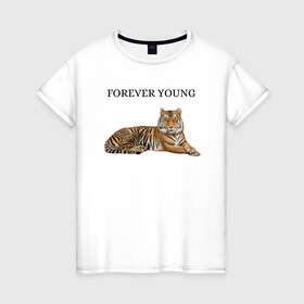 Женская футболка хлопок с принтом Forever young  в Петрозаводске, 100% хлопок | прямой крой, круглый вырез горловины, длина до линии бедер, слегка спущенное плечо | forever young | вечно | молодой | молодость