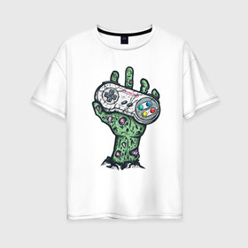 Женская футболка хлопок Oversize с принтом Джойстик  в Петрозаводске, 100% хлопок | свободный крой, круглый ворот, спущенный рукав, длина до линии бедер
 | playstation | ps | джойстик | игра | рука