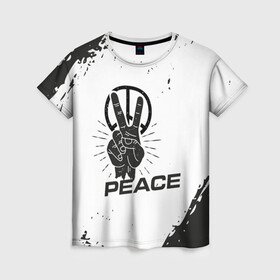 Женская футболка 3D с принтом Peace | Мир (Z) в Петрозаводске, 100% полиэфир ( синтетическое хлопкоподобное полотно) | прямой крой, круглый вырез горловины, длина до линии бедер | anarchy | hippies | peace | анархизм | анархия | два пальца | знак | знаки | любовь | мир | хиппи