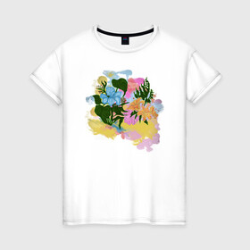 Женская футболка хлопок с принтом Цветы акварель в Петрозаводске, 100% хлопок | прямой крой, круглый вырез горловины, длина до линии бедер, слегка спущенное плечо | flowers | watercolors | акварель | краски | лилия | цветы