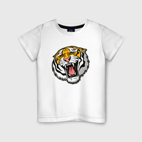 Детская футболка хлопок с принтом Tiger в Петрозаводске, 100% хлопок | круглый вырез горловины, полуприлегающий силуэт, длина до линии бедер | 2022 | animal | cat | lion | tiger | год тигра | животные | зубы | кот | кошка | лев | охотник | полосатый | природа | тигр | тигренок | тигрица | хищник