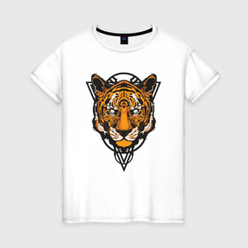 Женская футболка хлопок с принтом Tiger Style в Петрозаводске, 100% хлопок | прямой крой, круглый вырез горловины, длина до линии бедер, слегка спущенное плечо | 2022 | animal | cat | lion | tiger | год тигра | животные | зубы | кот | кошка | лев | охотник | полосатый | природа | тигр | тигренок | тигрица | хищник