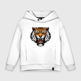 Детское худи Oversize хлопок с принтом Angry Tiger в Петрозаводске, френч-терри — 70% хлопок, 30% полиэстер. Мягкий теплый начес внутри —100% хлопок | боковые карманы, эластичные манжеты и нижняя кромка, капюшон на магнитной кнопке | 2022 | animal | cat | lion | tiger | год тигра | животные | зубы | кот | кошка | лев | охотник | полосатый | природа | тигр | тигренок | тигрица | хищник