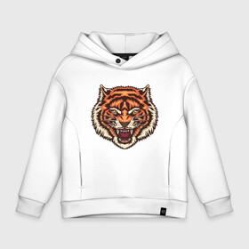 Детское худи Oversize хлопок с принтом Tiger Meow в Петрозаводске, френч-терри — 70% хлопок, 30% полиэстер. Мягкий теплый начес внутри —100% хлопок | боковые карманы, эластичные манжеты и нижняя кромка, капюшон на магнитной кнопке | Тематика изображения на принте: 2022 | animal | cat | lion | tiger | год тигра | животные | зубы | кот | кошка | лев | охотник | полосатый | природа | тигр | тигренок | тигрица | хищник