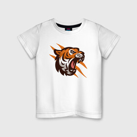 Детская футболка хлопок с принтом Tiger Flash в Петрозаводске, 100% хлопок | круглый вырез горловины, полуприлегающий силуэт, длина до линии бедер | 2022 | animal | cat | lion | tiger | год тигра | животные | зубы | кот | кошка | лев | охотник | полосатый | природа | тигр | тигренок | тигрица | хищник