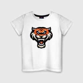 Детская футболка хлопок с принтом Тигр в Петрозаводске, 100% хлопок | круглый вырез горловины, полуприлегающий силуэт, длина до линии бедер | 2022 | animal | cat | lion | tiger | год тигра | животные | зубы | кот | кошка | лев | охотник | полосатый | природа | тигр | тигренок | тигрица | хищник