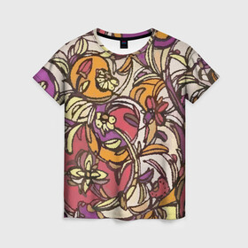 Женская футболка 3D с принтом Цветочный аромат в Петрозаводске, 100% полиэфир ( синтетическое хлопкоподобное полотно) | прямой крой, круглый вырез горловины, длина до линии бедер | картина | рисунок | узоры | цвет | цветы