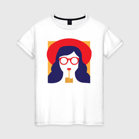 Женская футболка хлопок с принтом Девушка с коктейлем в Петрозаводске, 100% хлопок | прямой крой, круглый вырез горловины, длина до линии бедер, слегка спущенное плечо | брюнетка | девушка | очки | пин арт | стакан | шляпа