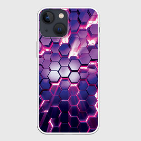 Чехол для iPhone 13 mini с принтом АБСТРАКЦИЯ | СОТЫ в Петрозаводске,  |  | 3d плиты | abstraction | glow | honeycomb | neon steel | rift | абстракция | неоновые плиты | разлом | свечение | соты