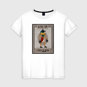Женская футболка хлопок с принтом Бог кроссфита. Анубис в Петрозаводске, 100% хлопок | прямой крой, круглый вырез горловины, длина до линии бедер, слегка спущенное плечо | анубис | гири | древний египет | кроссфит | спорт | фитнес