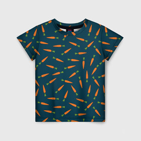 Детская футболка 3D с принтом Морковки паттерн в Петрозаводске, 100% гипоаллергенный полиэфир | прямой крой, круглый вырез горловины, длина до линии бедер, чуть спущенное плечо, ткань немного тянется | carrot | веган | вегетарианец | еда | зож | морковка | морковки | паттерн | правильное питание | темный принт